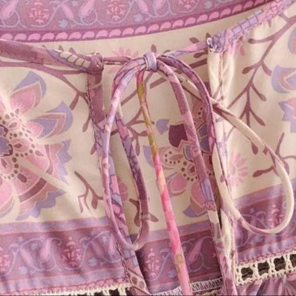 Gypsy boho print blouse purple long sleeve - Picture 3 of 9